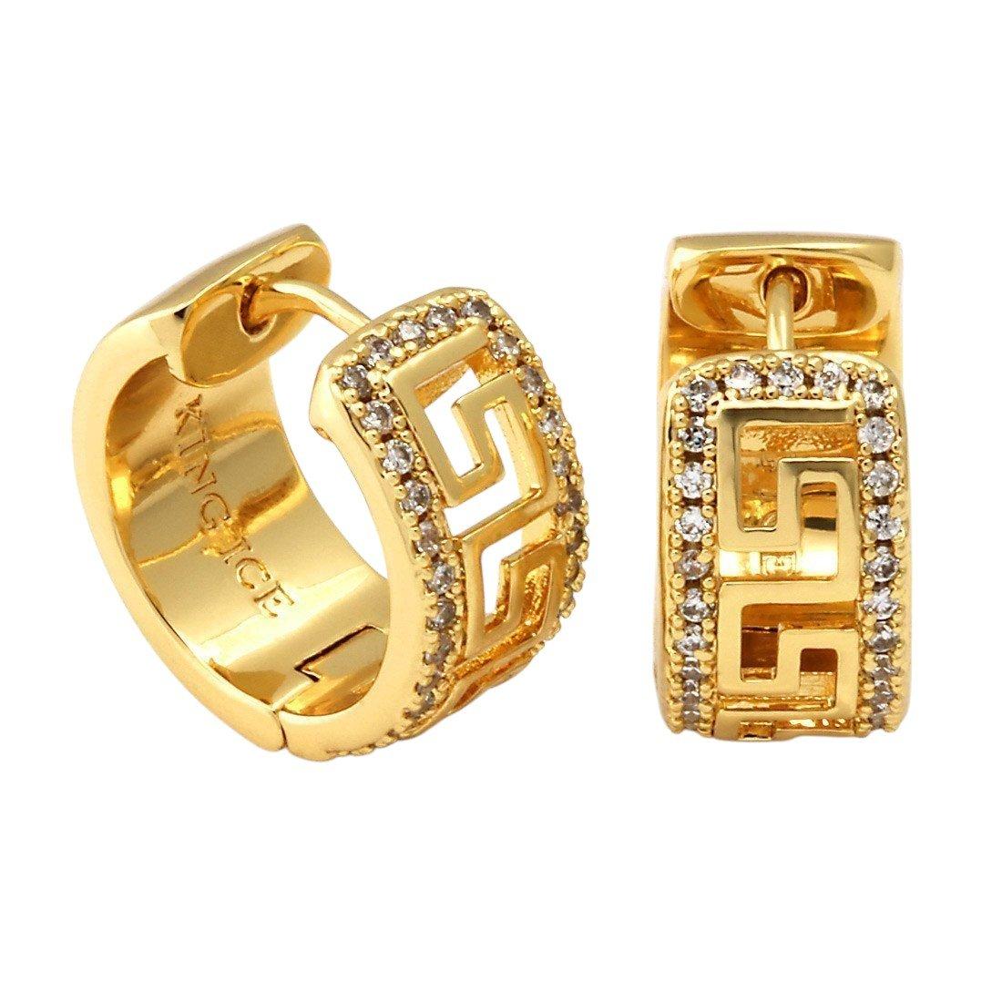 King Ice Iced Greek Key Hoop Earrings - GOLD
